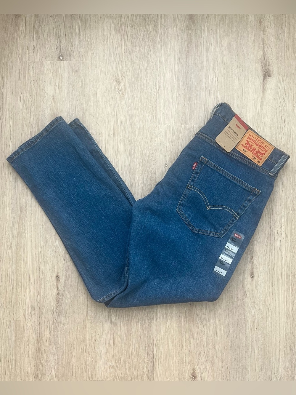 Levi's 502 Taper Jeans Mens 36x32 Blue Medium Wash Stretch Denim NEW